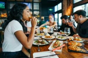 eating in a restaurant